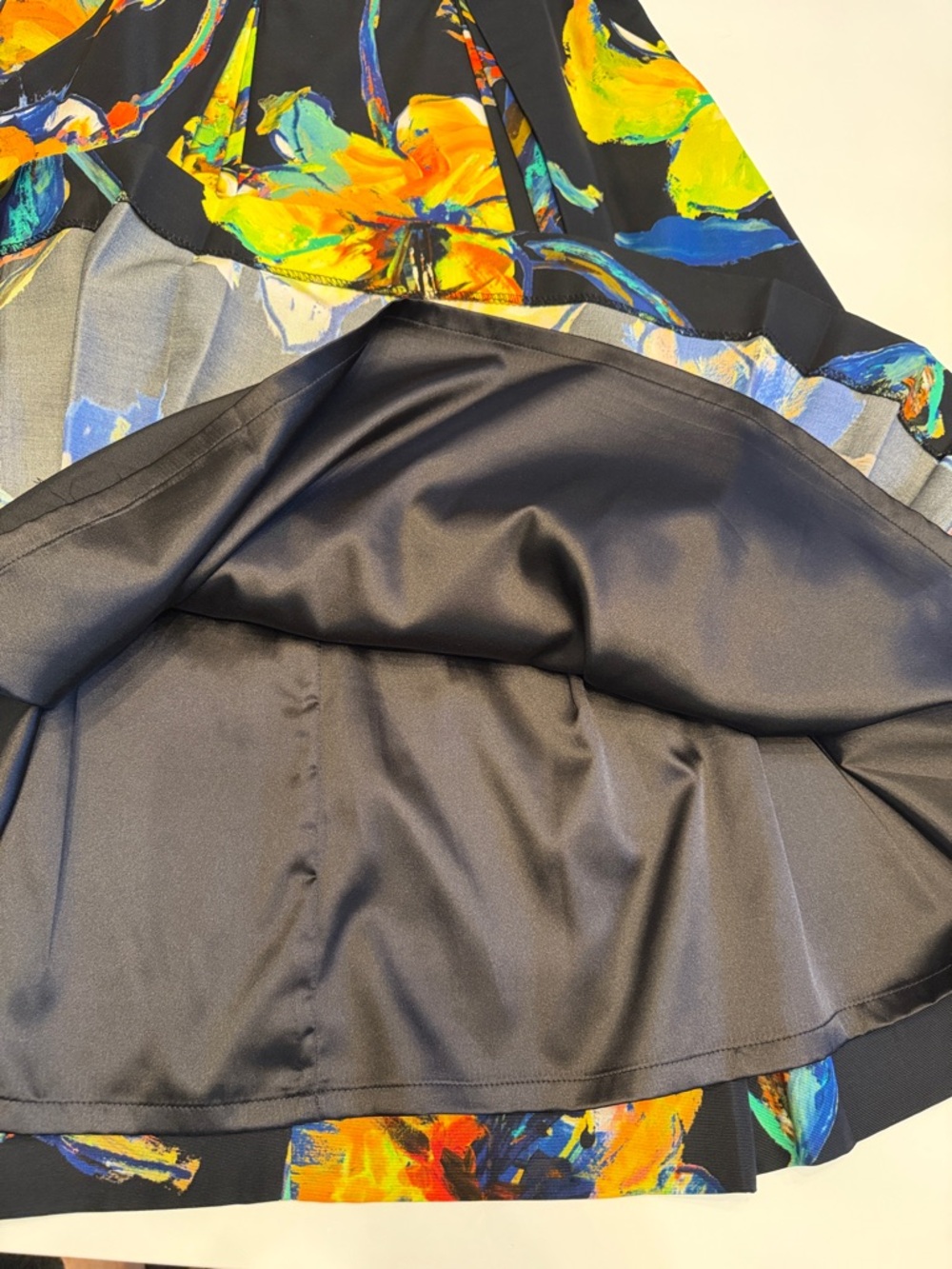 Milly Black Floral A-Line Midi Skirt with Yellow & Blue Brushstroke Print - Picture 2 of 8